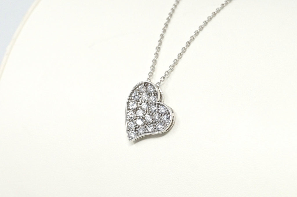 Vintage Simulated Diamond Accented Sweetheart Heart Sterling Silver Necklace 18"