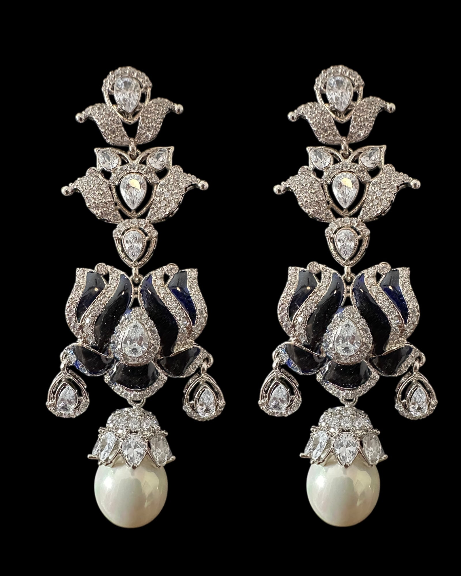 DER810 Lotus Cz earrings -Blue  ( READY TO SHIP )