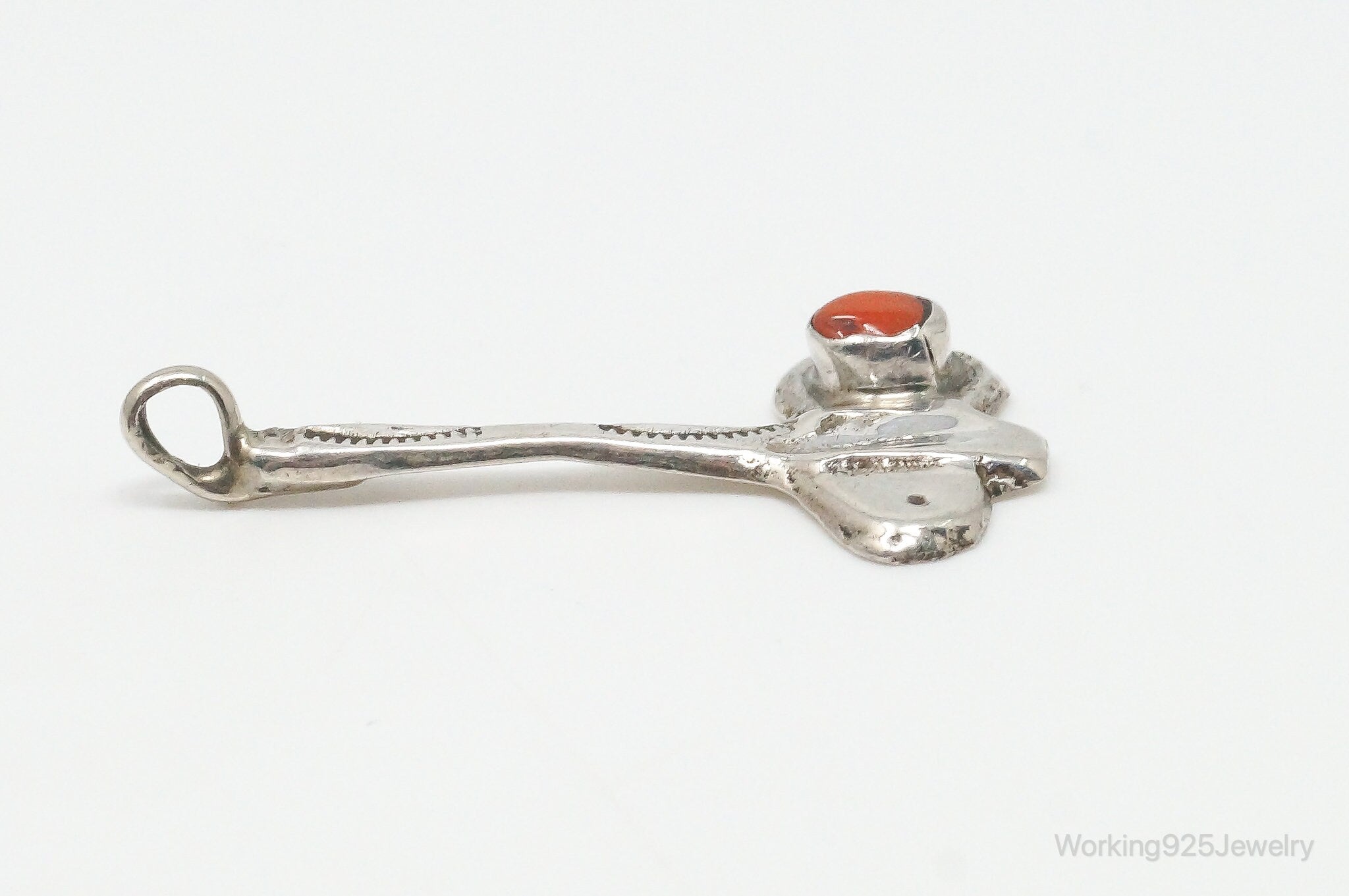 Vintage Handmade Native American Unsigned Coral Sterling Silver Pendant