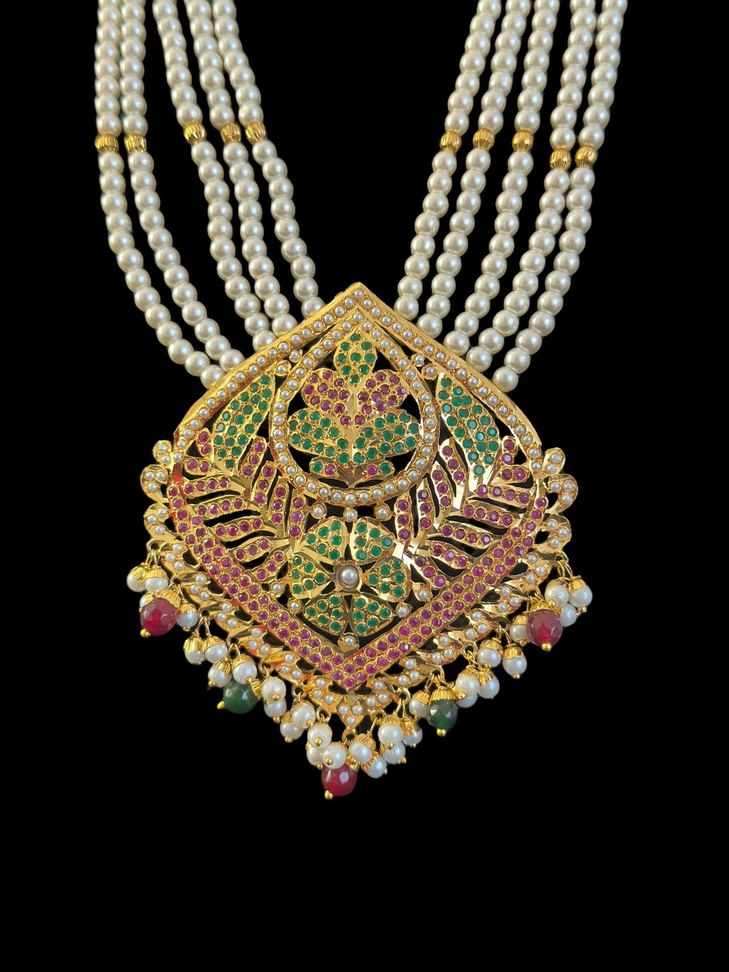 DLN108 Roosa Punjabi rani haar in ruby emerald  ( READY TO SHIP )