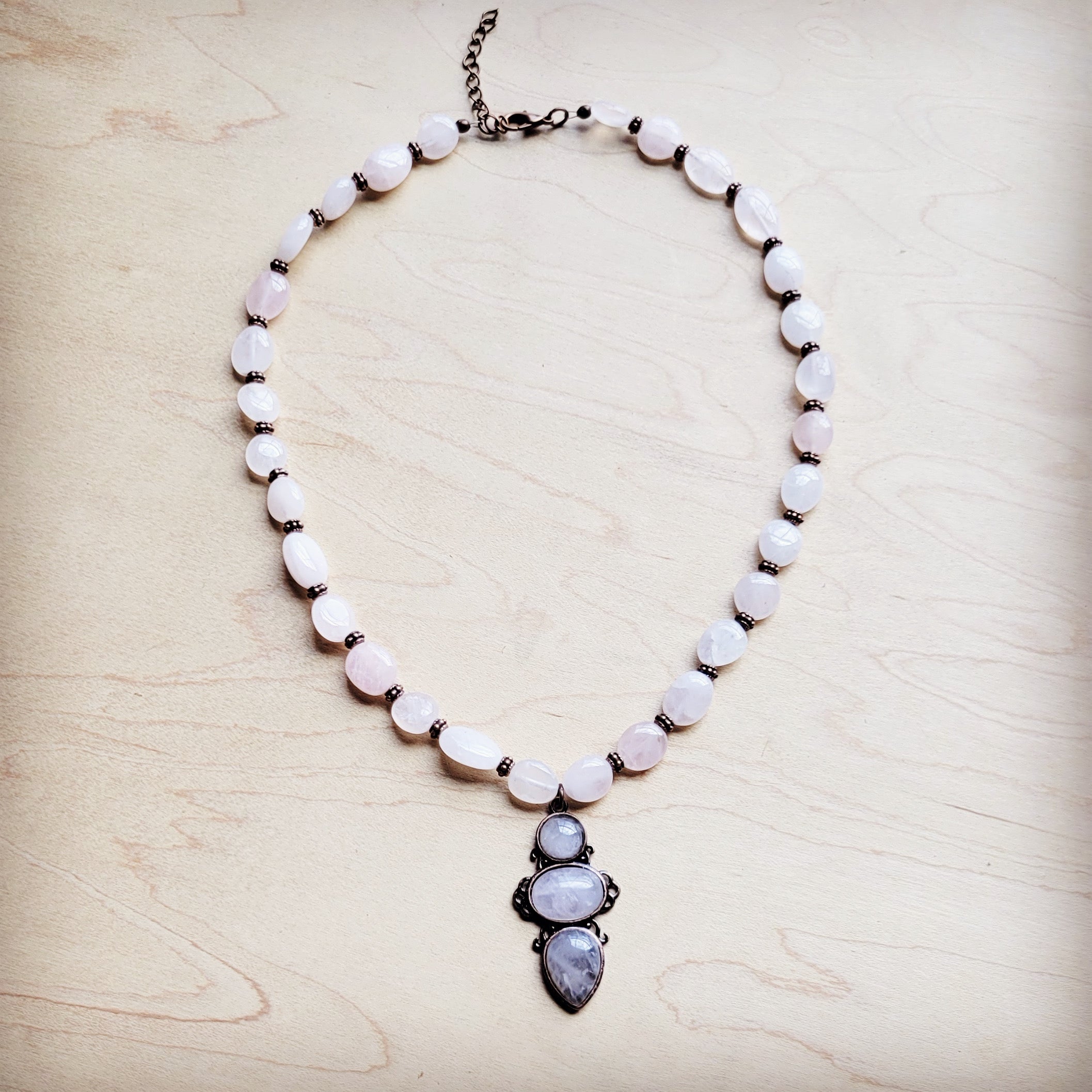 Rose Quartz Beaded Collar Necklace w/ Pendant 260d