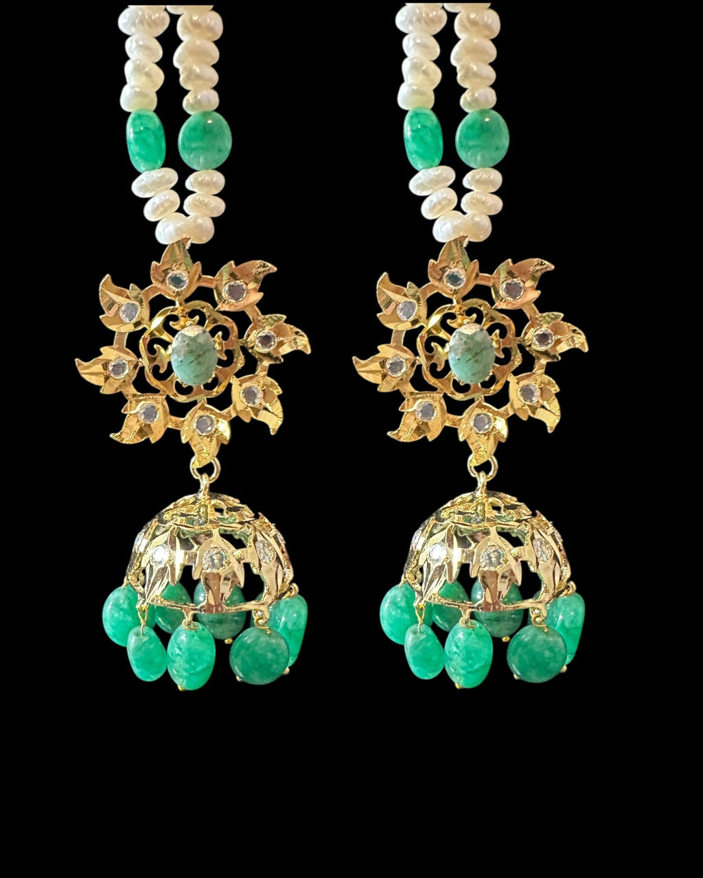 BR482 Insia Hyderabadi bridal set in emeralds with fresh water pearls ( SHIPS IN 1 WEEK )