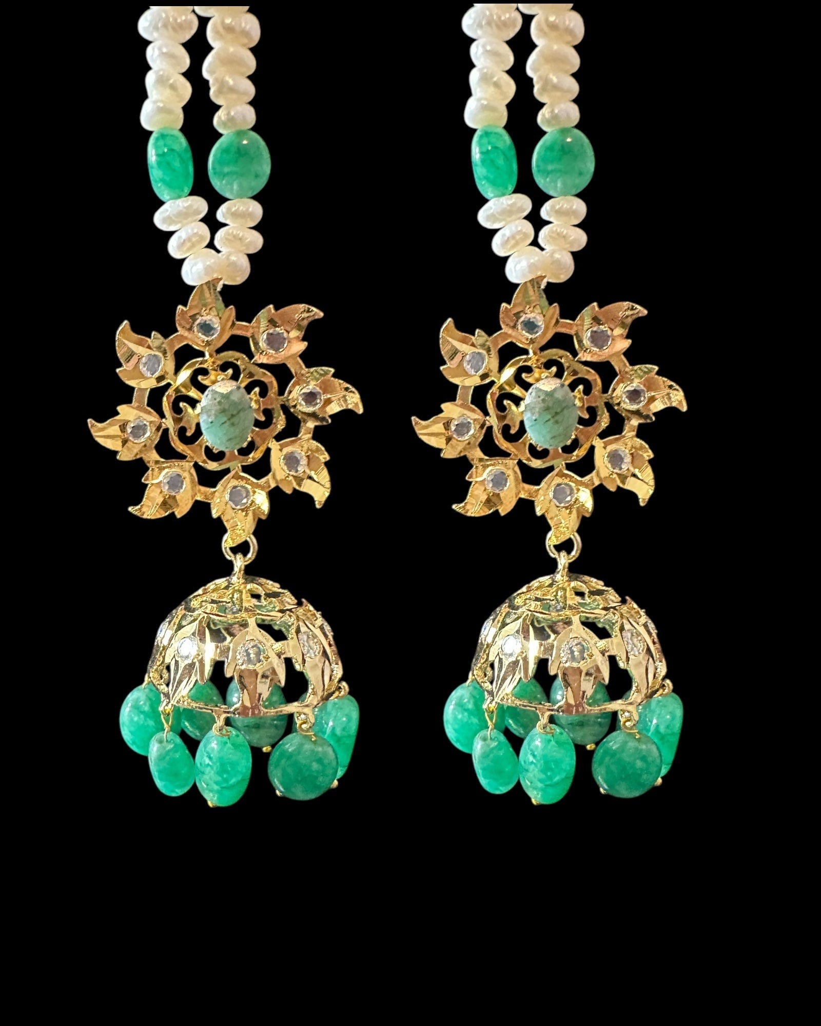 BR482 Insia Hyderabadi bridal set in emeralds with fresh water pearls ( SHIPS IN 1 WEEK )
