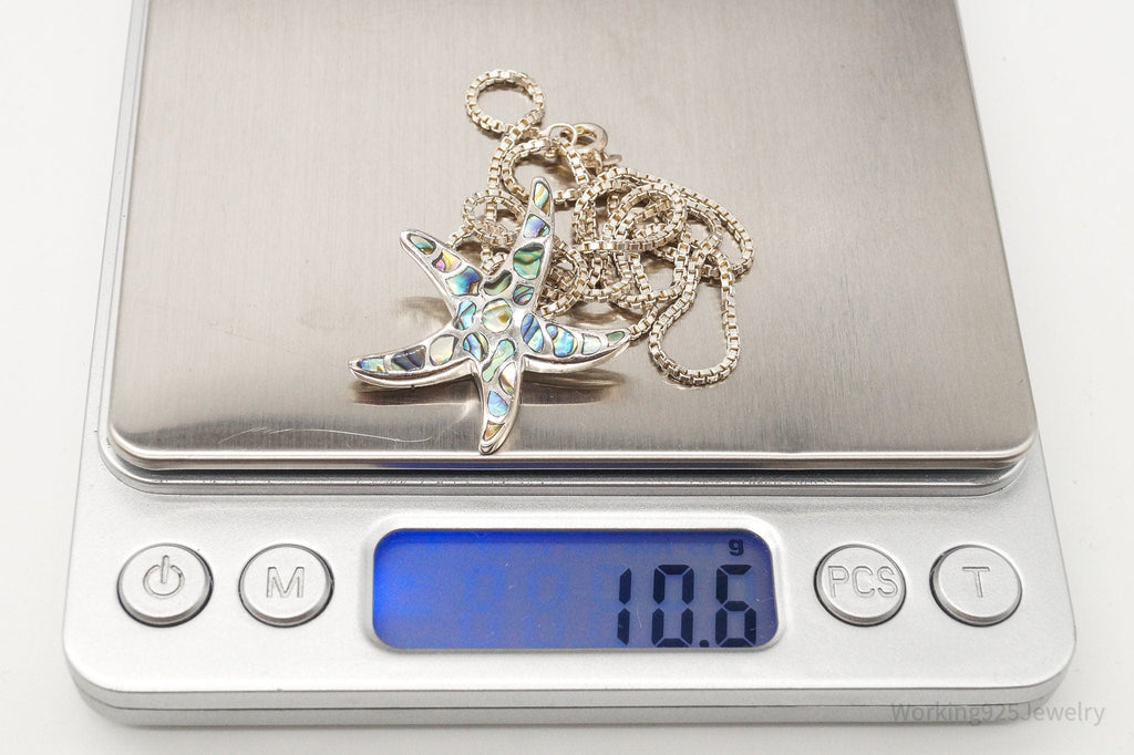 Vintage Paua Abalone Shell Starfish Sea Life Sterling Silver Necklace