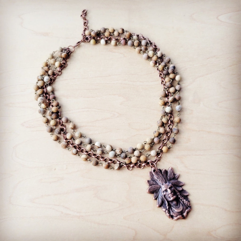 Picture Jasper Beaded Collar Necklace w/ Indian Pendant 260t