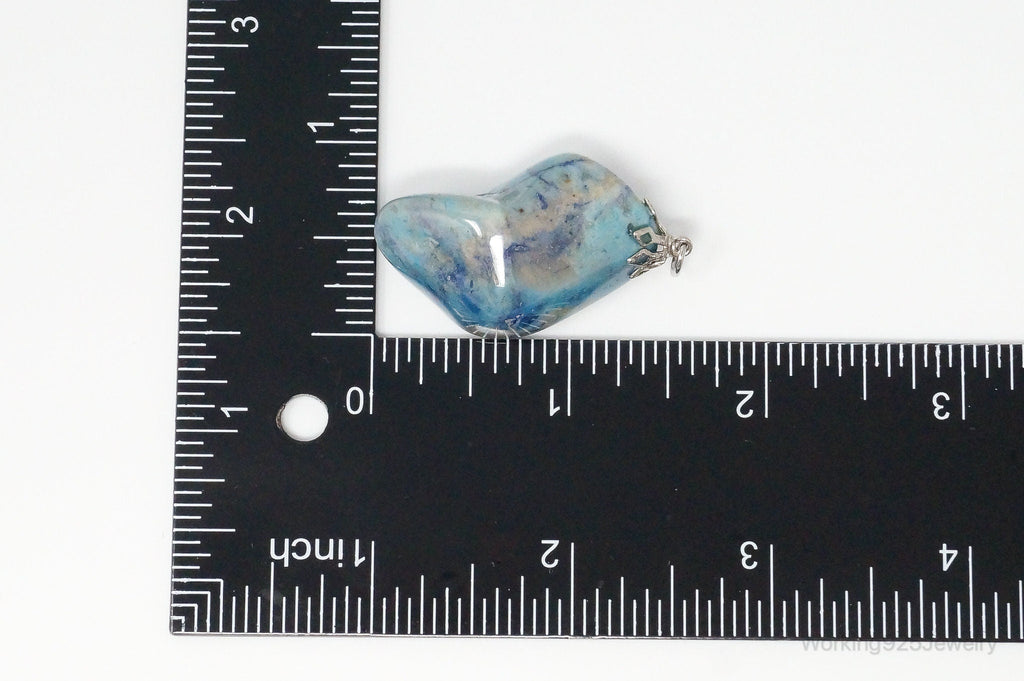 Vintage Large Blue Agate Necklace Pendant