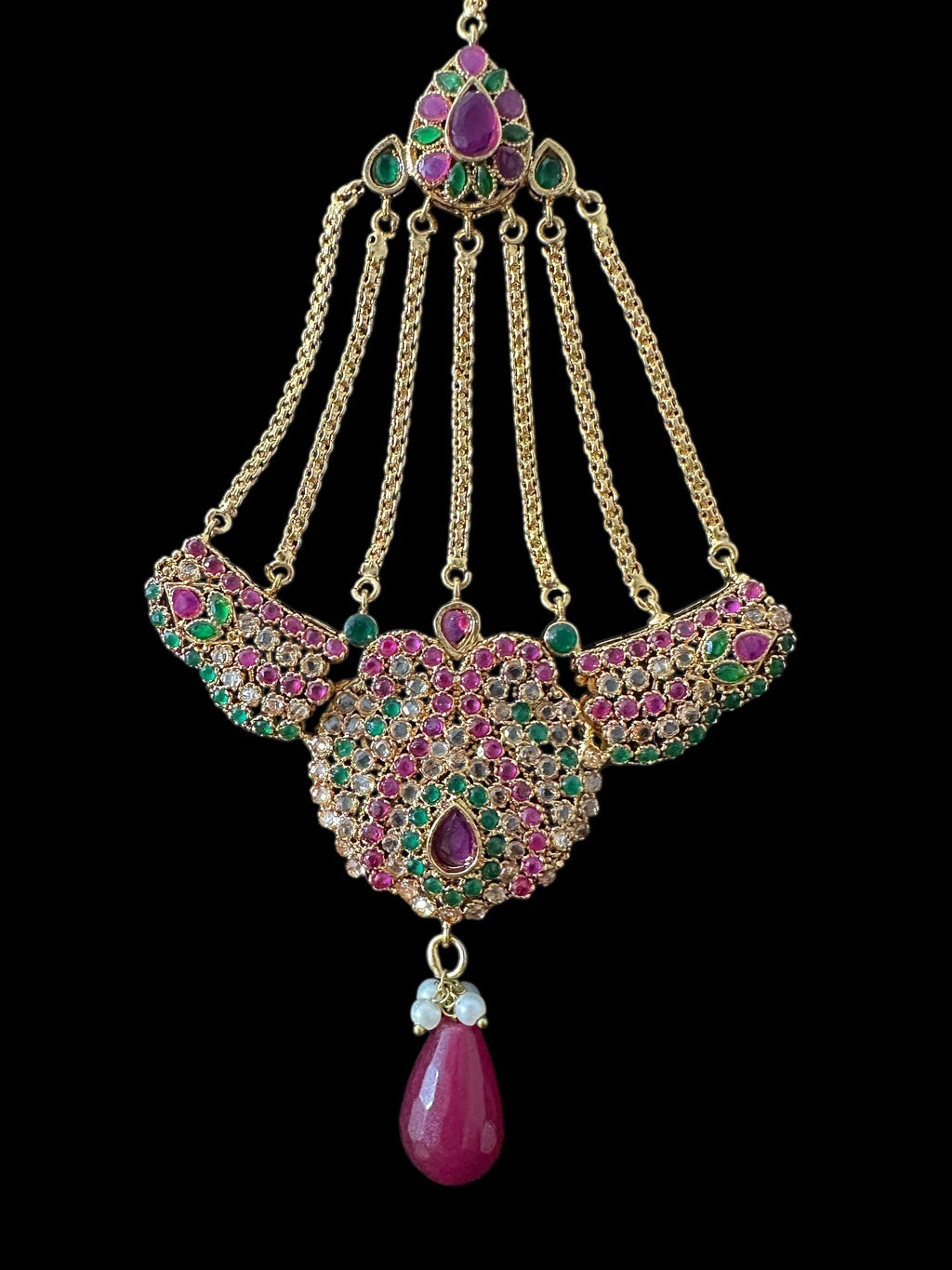 BR463  Deepa multicolor bridal cz necklace set with jhoomar tika ( READY TO SHIP )