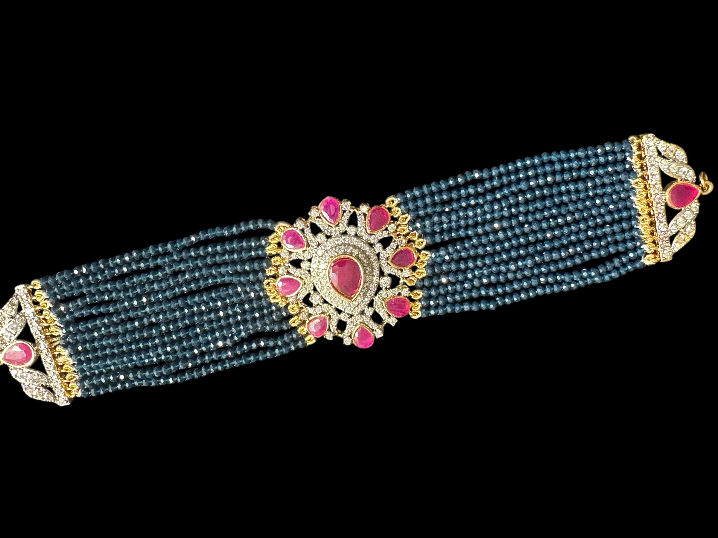 C524 Erin zircon choker in sapphire ruby combination ( READY TO SHIP )