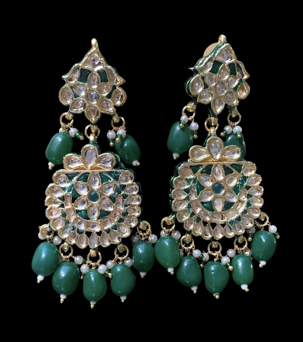 PS449 Barira kundan and meenakari pendant set - green ( READY TO SHIP )