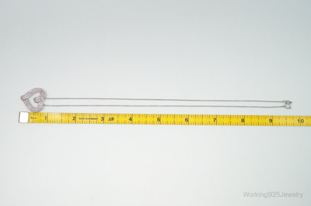 Vintage Designer RL Heart Pink Cubic Zirconia Sterling Silver Necklace