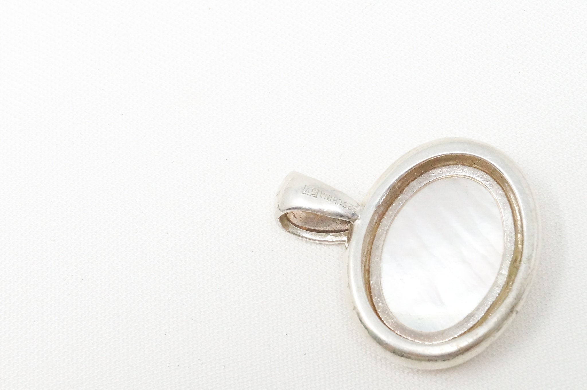 Vintage Art Deco Style Mother of Pearl Sterling Silver Necklace Pendant