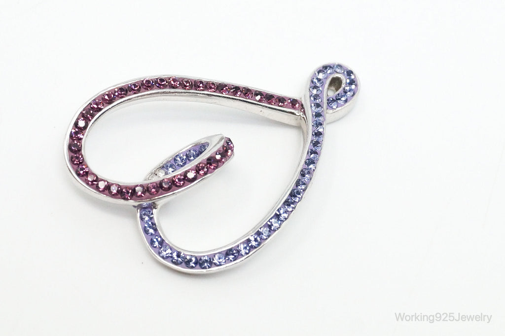 Vintage Large Pink & Purple Cubic Zirconia Sterling Silver Necklace Pendant