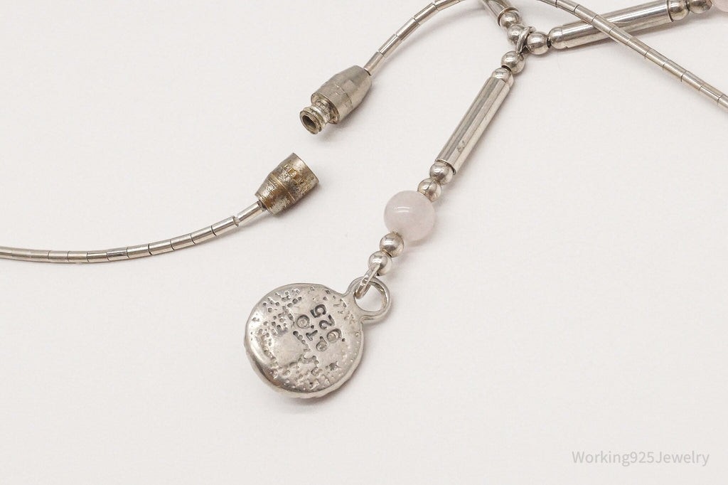 Vintage Western QT Inc Rose Quartz Sterling Silver Beaded Necklace 16"