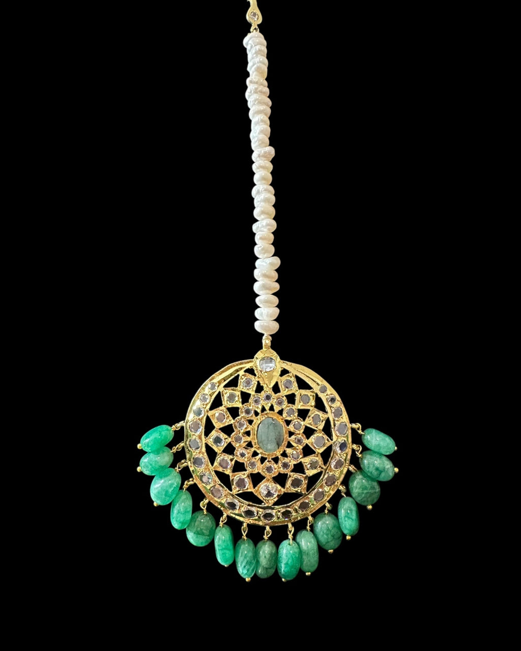 BR482 Insia Hyderabadi bridal set in emeralds with fresh water pearls ( SHIPS IN 1 WEEK )