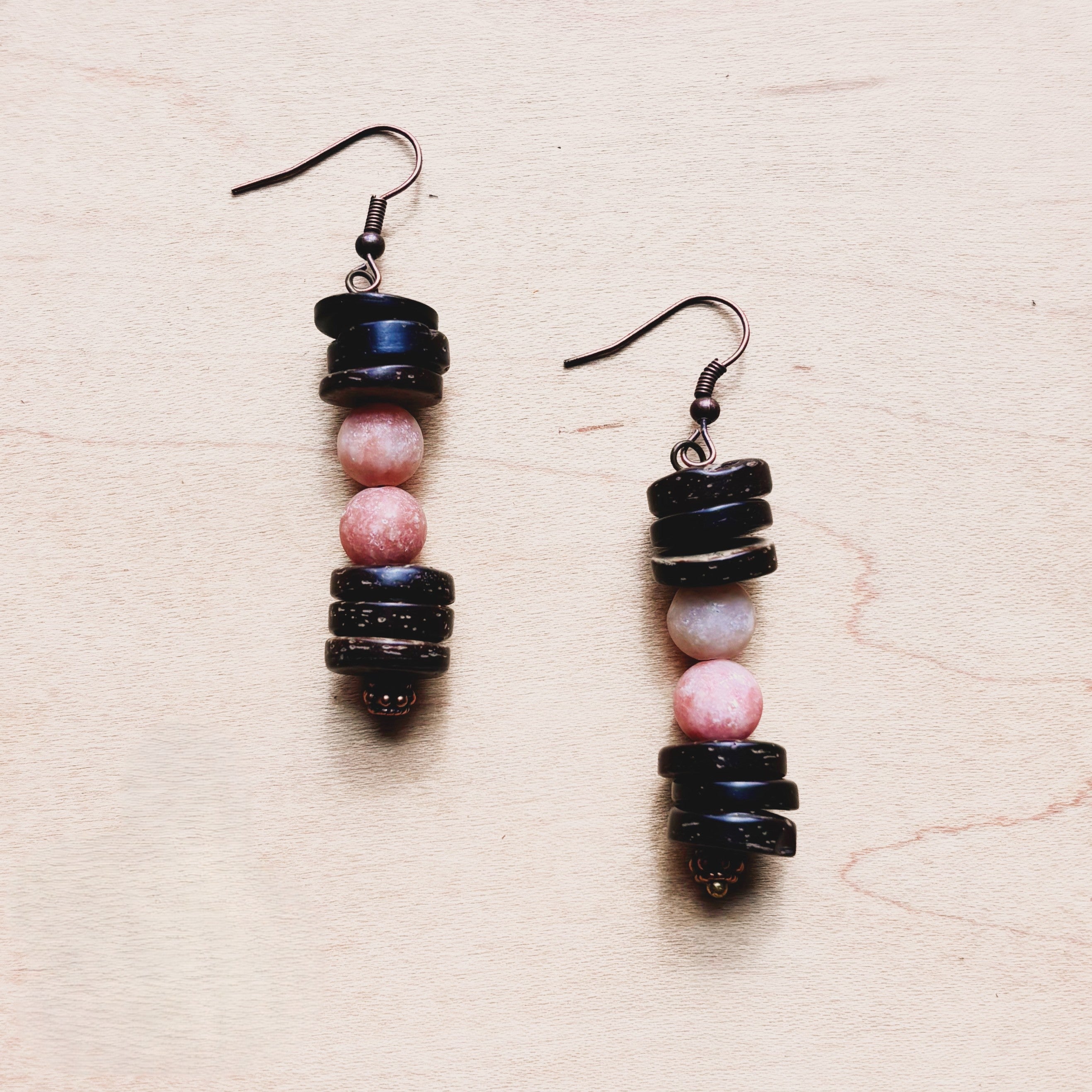 **Frosted Marble Jasper and Wood Earrings (220g)