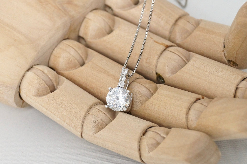 Lovely Large Simulated Diamond Sweetheart Necklace Sterling Silver 16"