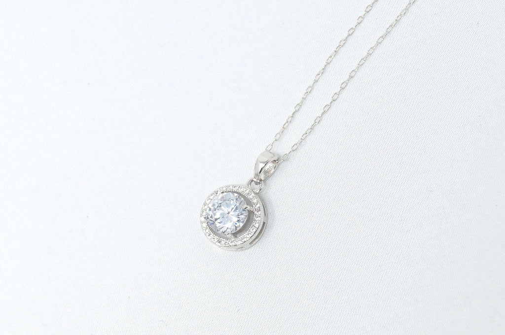 Vintage Art Deco Style Large Simulated Diamond Sterling Silver Necklace 18"