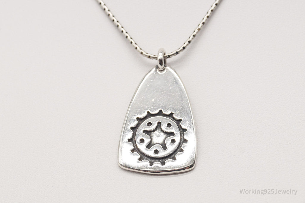 Vintage Gear Tab Tag "Crank It" Sterling Silver Necklace