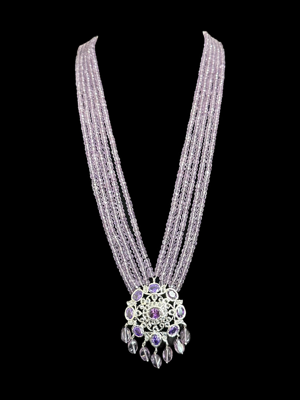 silver plated necklace with amethyst beads ( SHIPS IN 4 WEEKS )