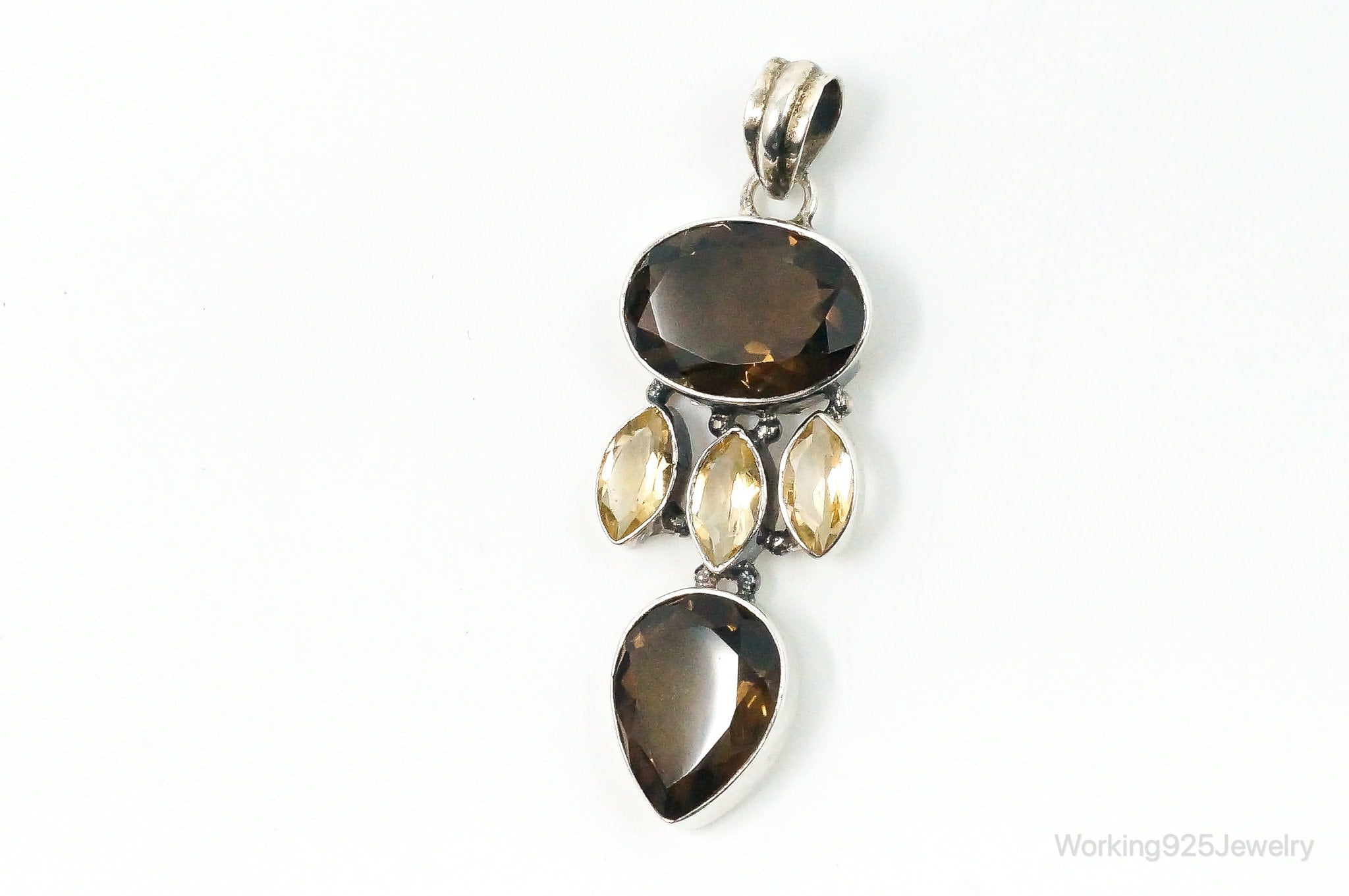 Vintage Large Smoky Topaz Citrine Sterling Silver Pendant