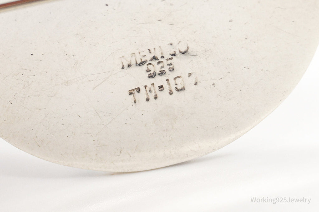 Vintage Mexico Handmade Sodalite Inlay Aztec Sterling Silver Pendant Pin