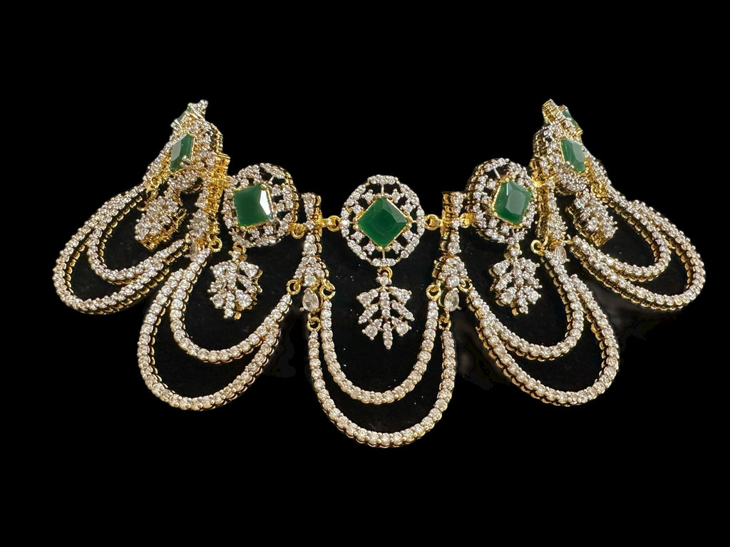 DNS184 high quality necklace set with zircon and emerlad cz stone ( READY TO SHIP )