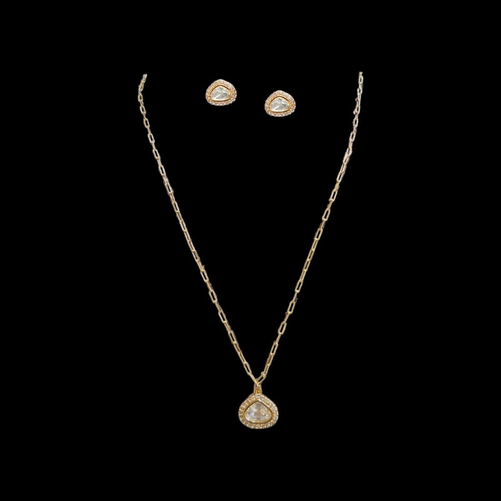 PS475 Polki gold plated pendant set ( READY TO SHIP )