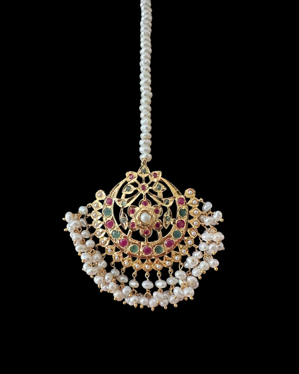 Viya bridal set in natural pearls , rubies and emeralds ( SHIPS IN 4 WEEKS)