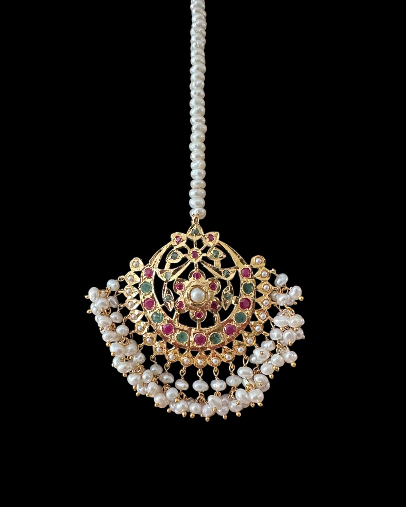 Viya bridal set in natural pearls , rubies and emeralds ( SHIPS IN 4 WEEKS)