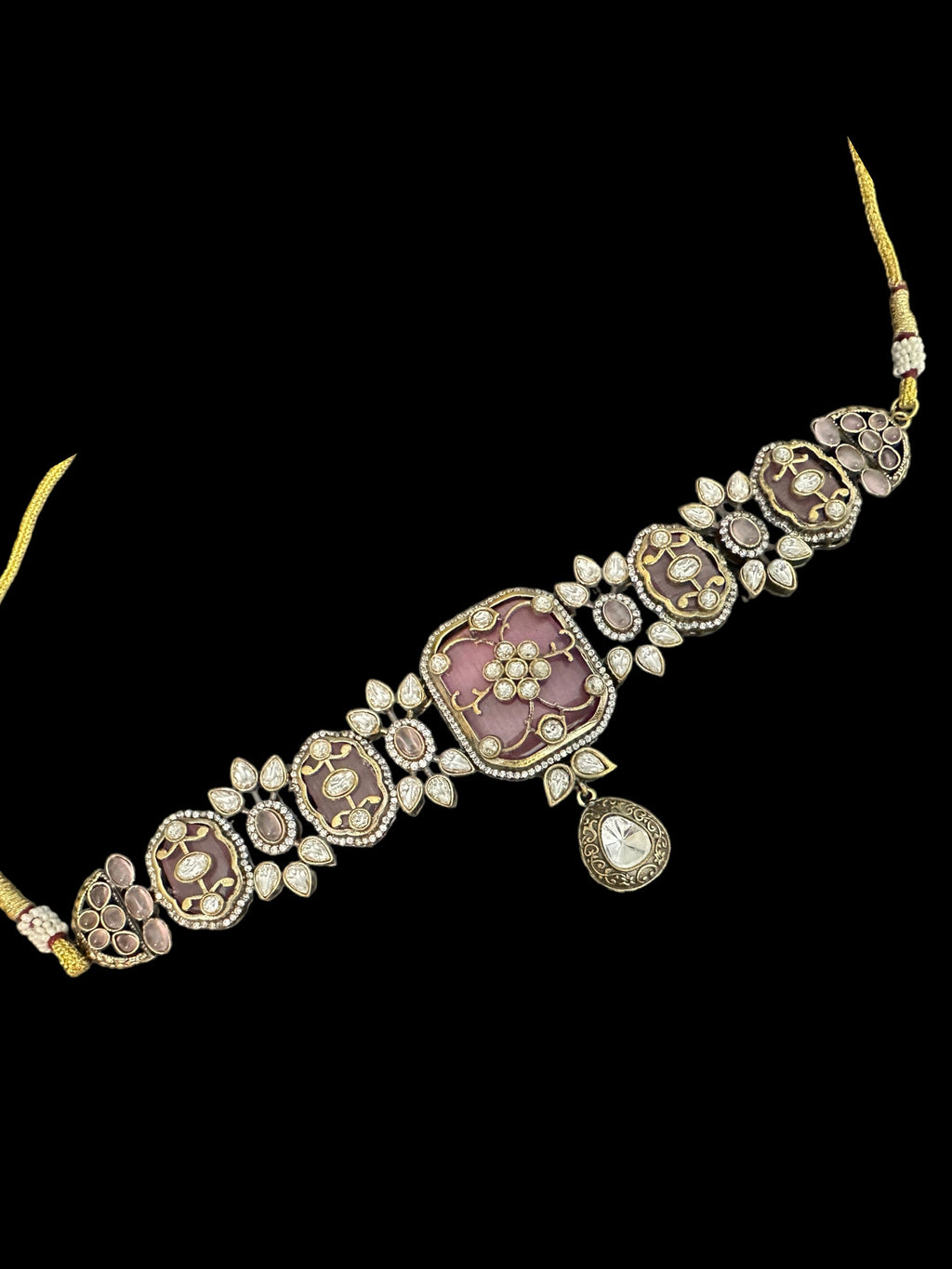 C341 Antique plated choker set in pink ( READY TO SHIP )