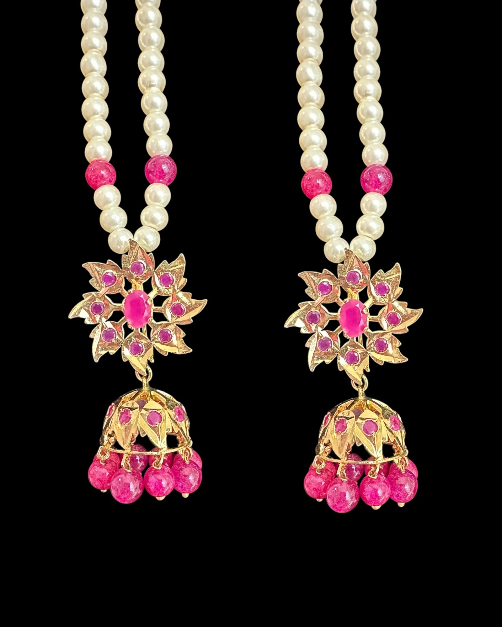 DER761 Ruby gold plated Karanphool jhumka ( Ruby ) ( READY TO SHIP )