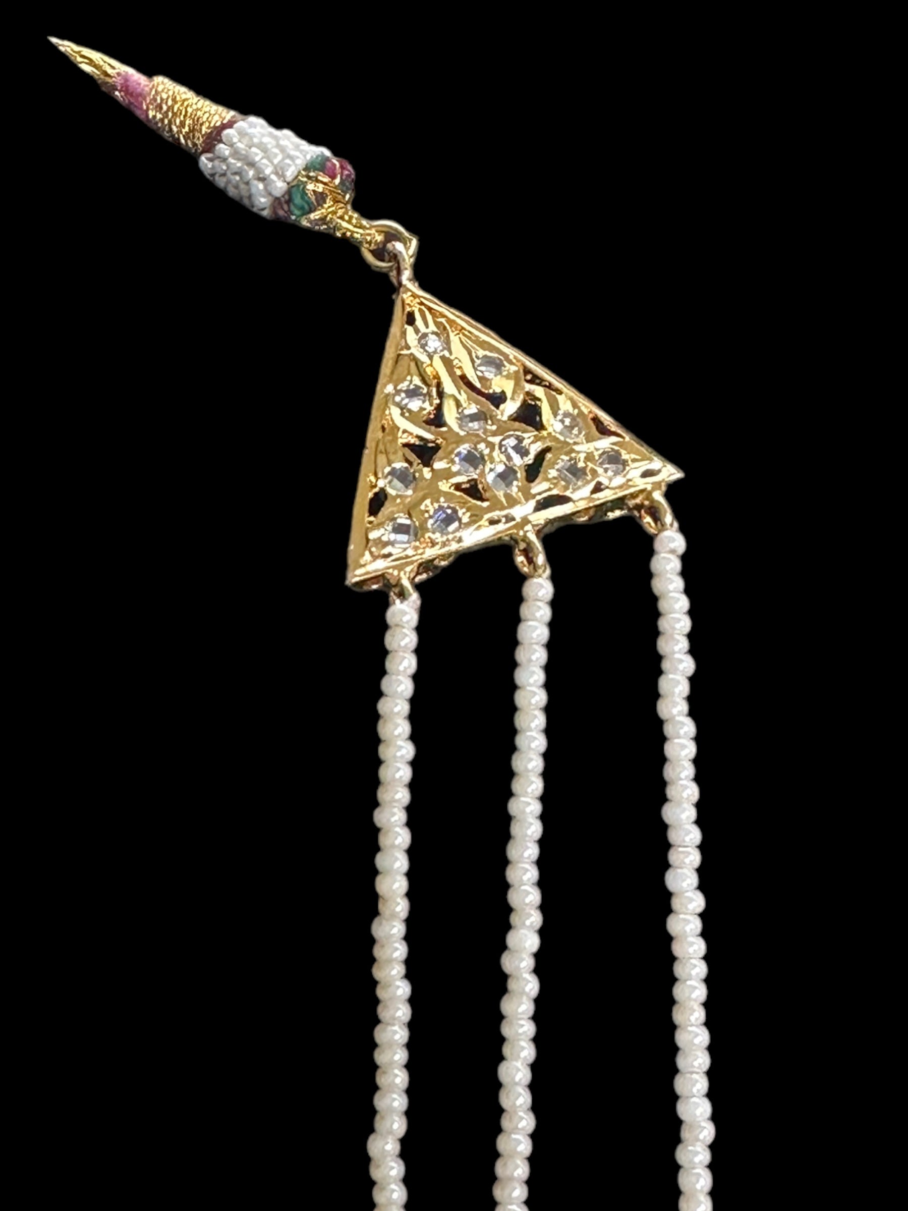 SAT90 GOLD PLATED SATLADA WITH FRESH WATER PEARLS AND EMERALD BEADS ( READY TO SHIP )