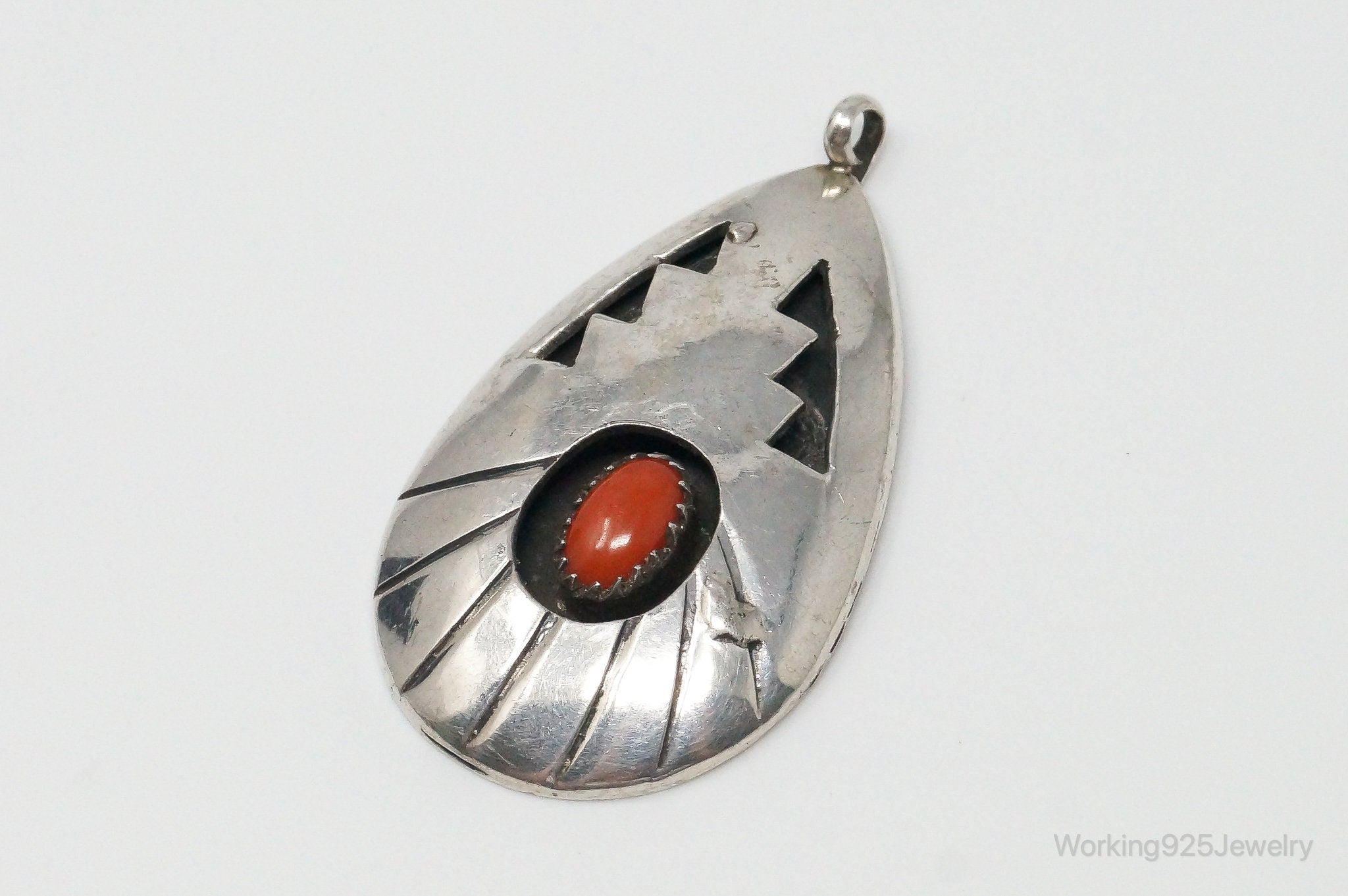 Vintage Native American Atkinson Trading Co Coral Sterling Silver Pendant