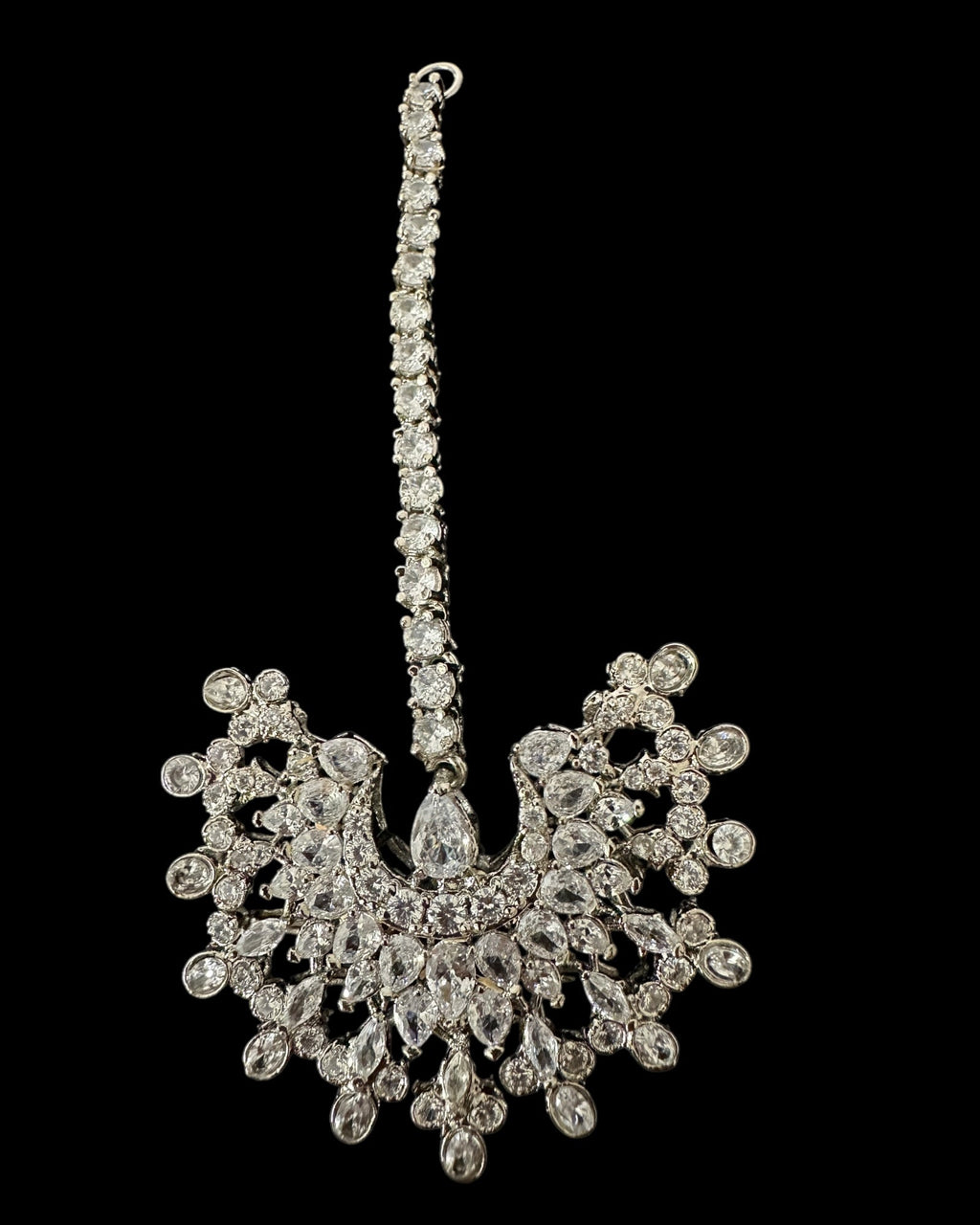 Subhana silver plated chandbali earrings tika set  ( READY TO SHIP )