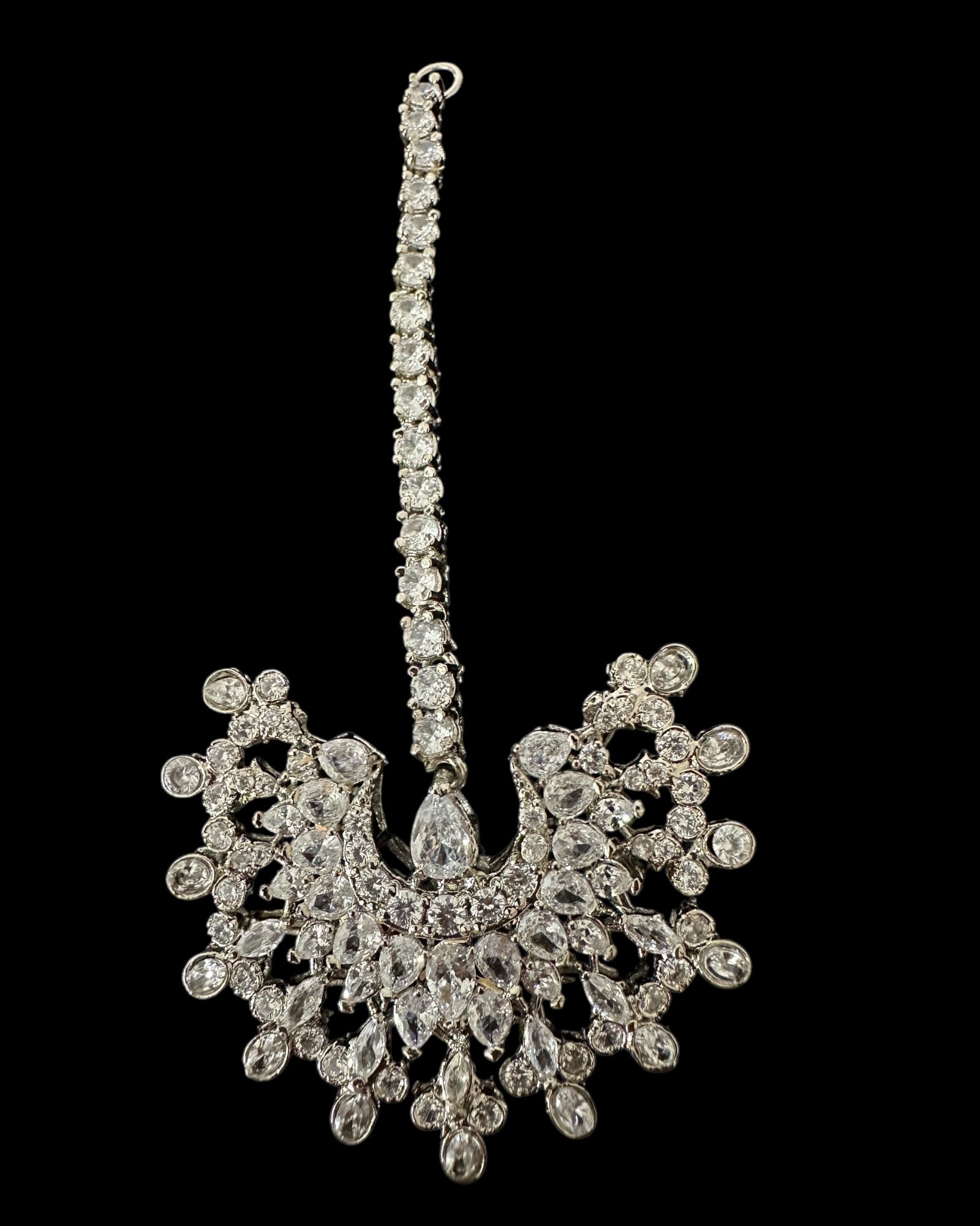 Subhana silver plated chandbali earrings tika set  ( READY TO SHIP )