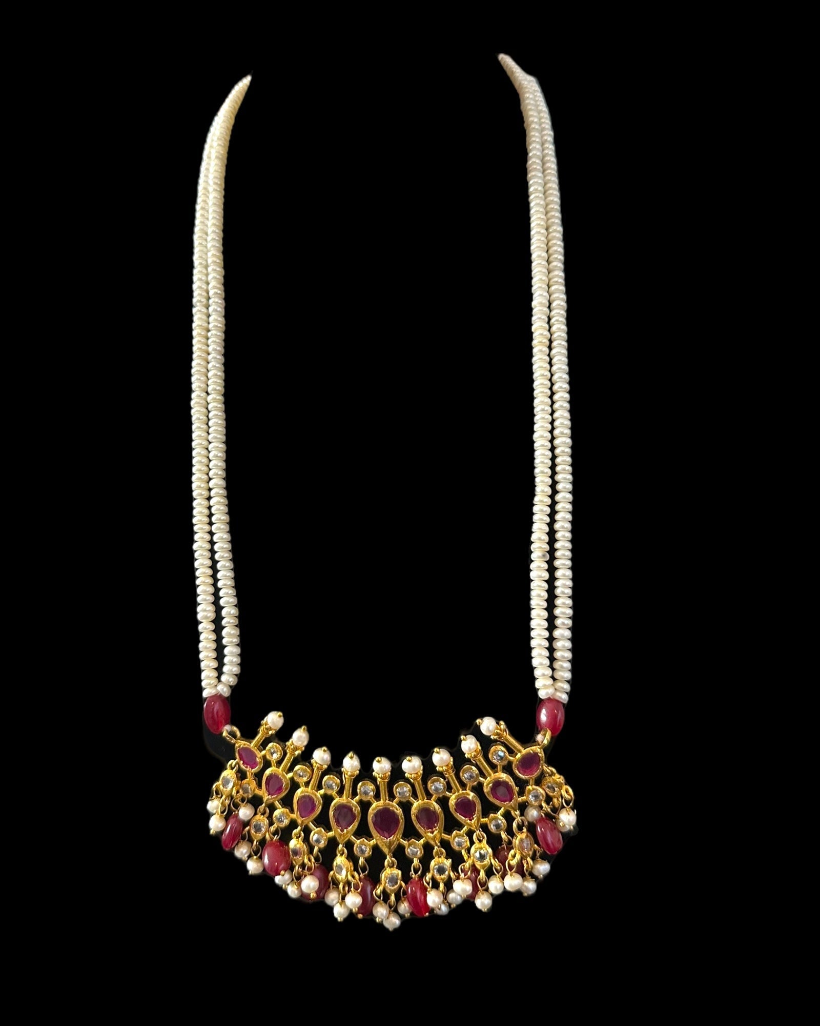 PS557 Hyderabadi / Nizami tirmani in fresh water pearls with chandbali( READY TO SHIP )