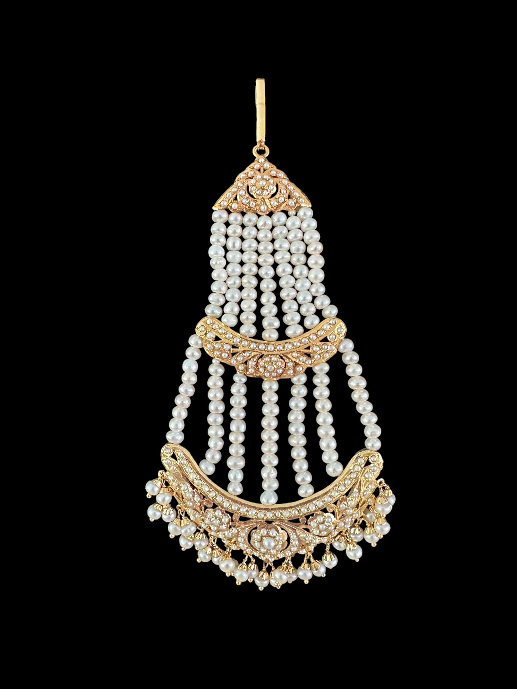 Fresh water pearl Bridal Jadau jhoomar in Gold Plated Silver ( SHIPS IN 5 WEEKS )