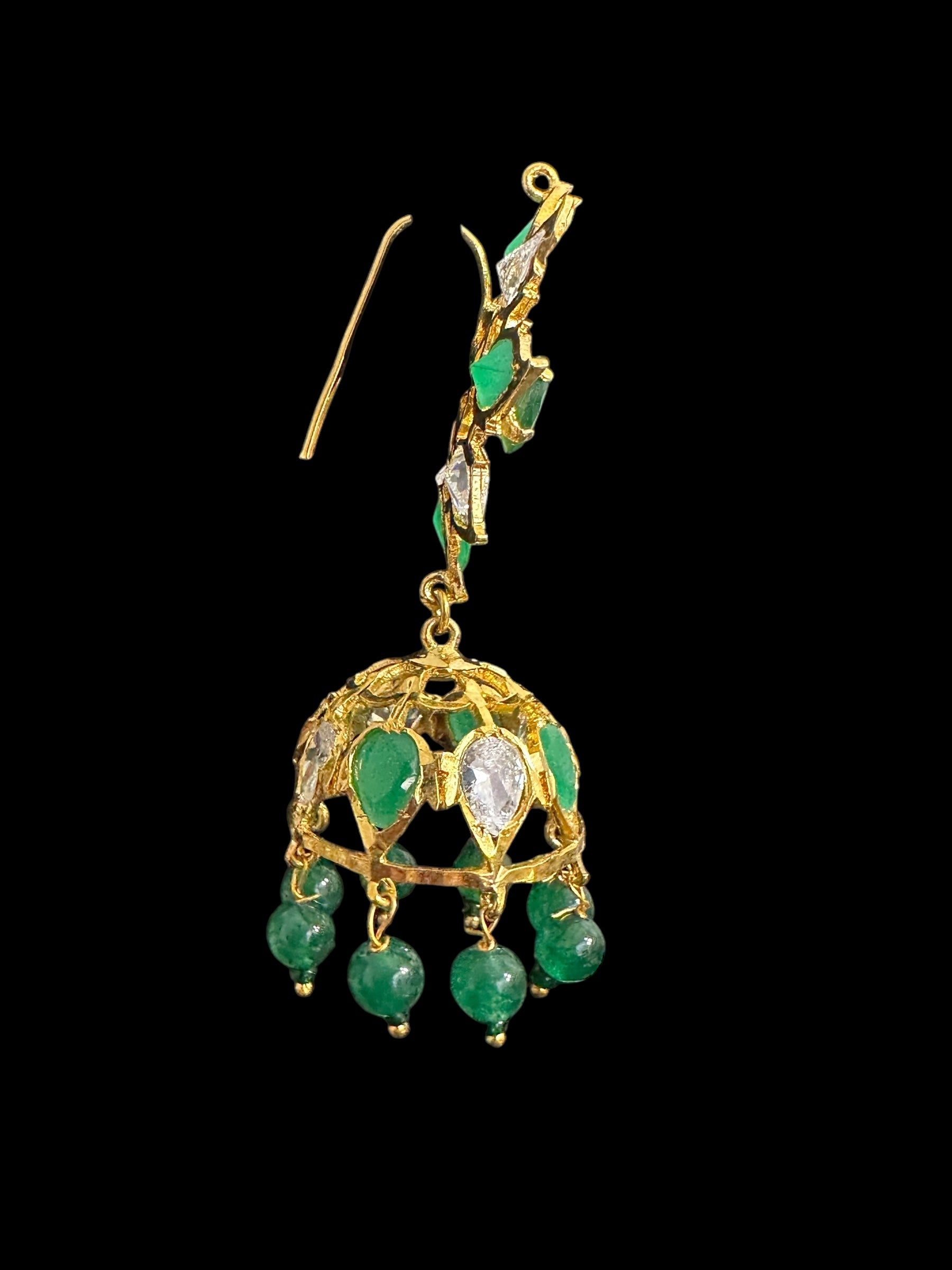 DER791 Evelyn Karanphool jhumka ( Emerald ) READY TO SHIP