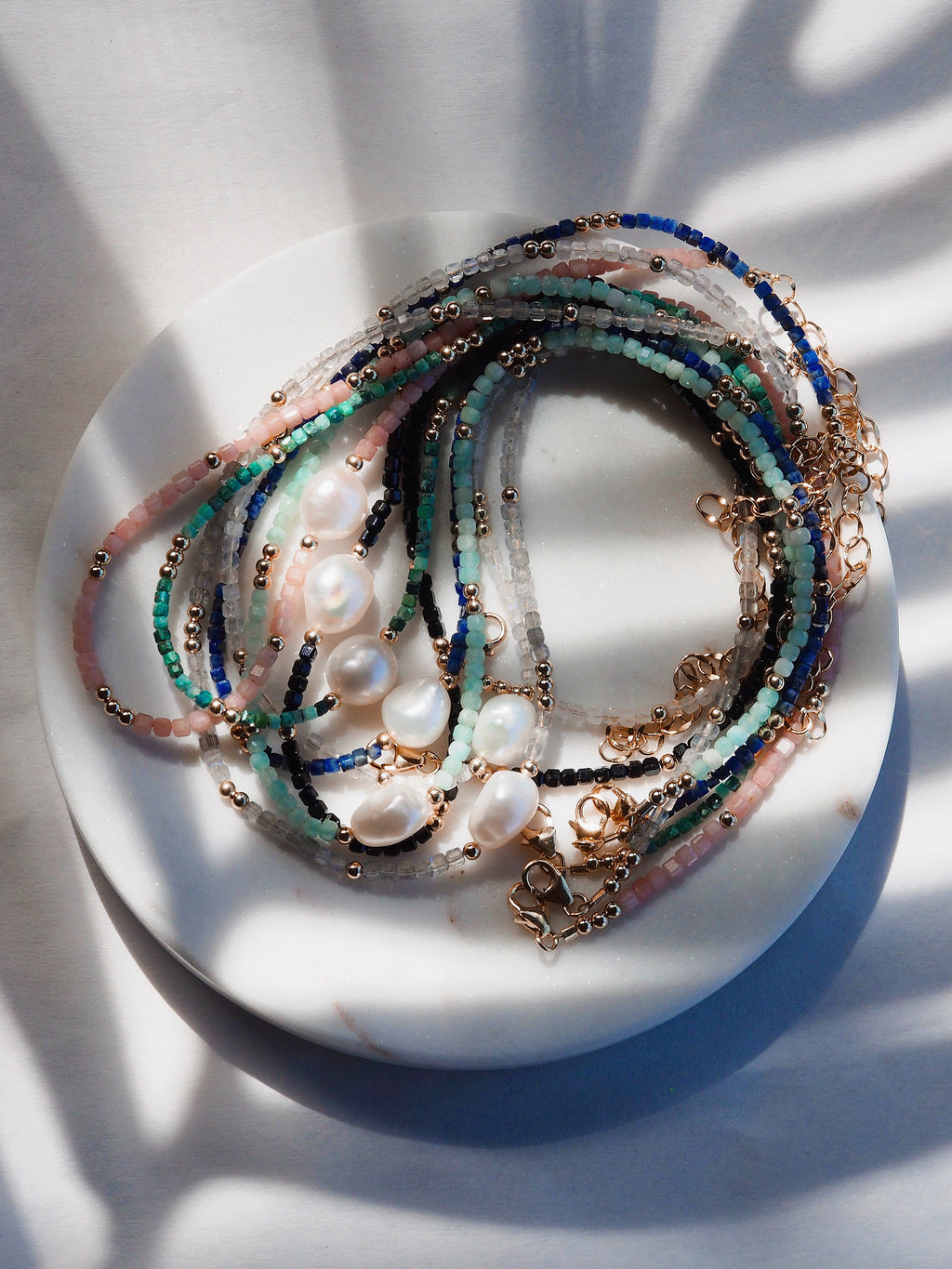 White Pearl and Gemstone Necklace - Gold Haukea