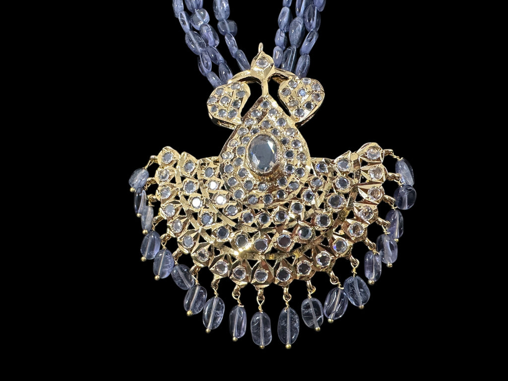 DLN124 Khushi long necklace with earrings in real tanzanite beads ( READY TO SHIP )