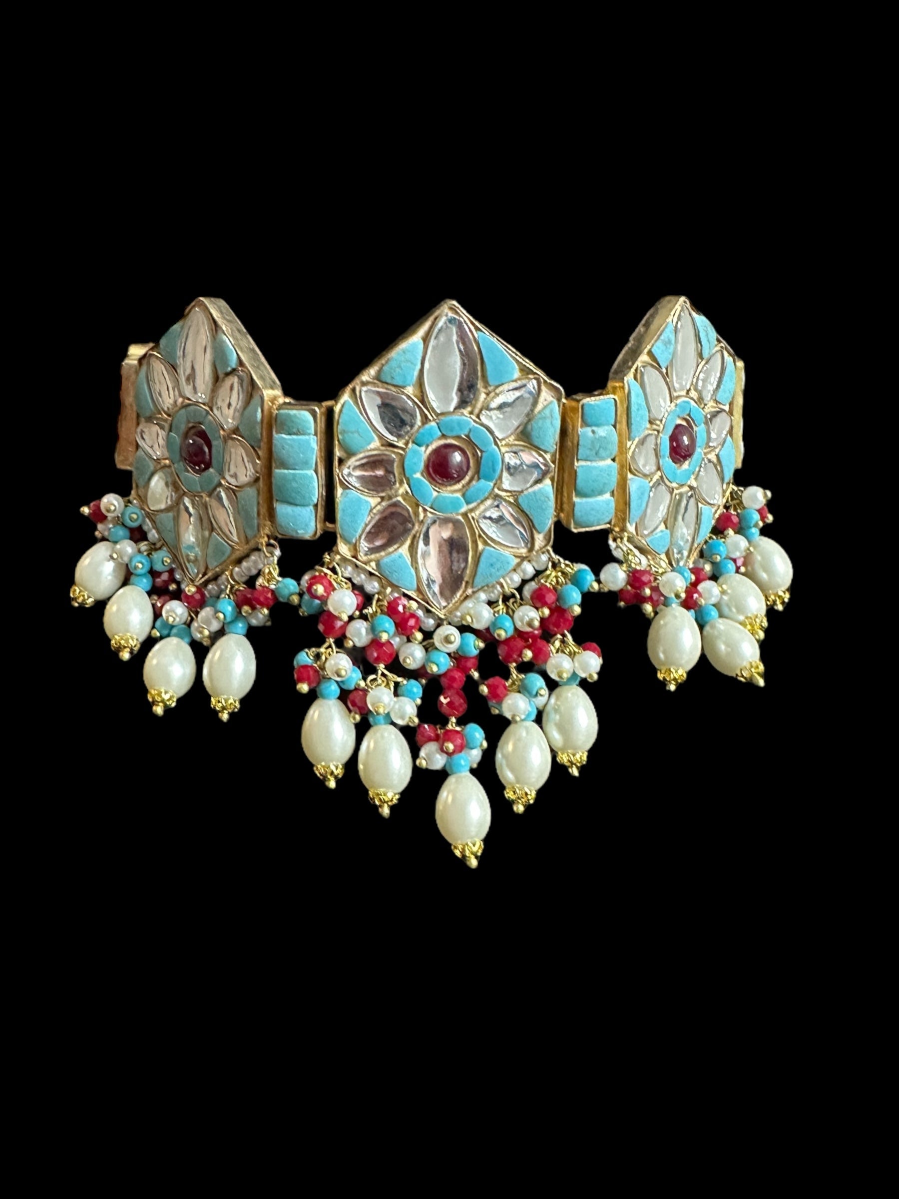 C528 Zaria turquoise ruby choker with earrings ( READY TO SHIP )