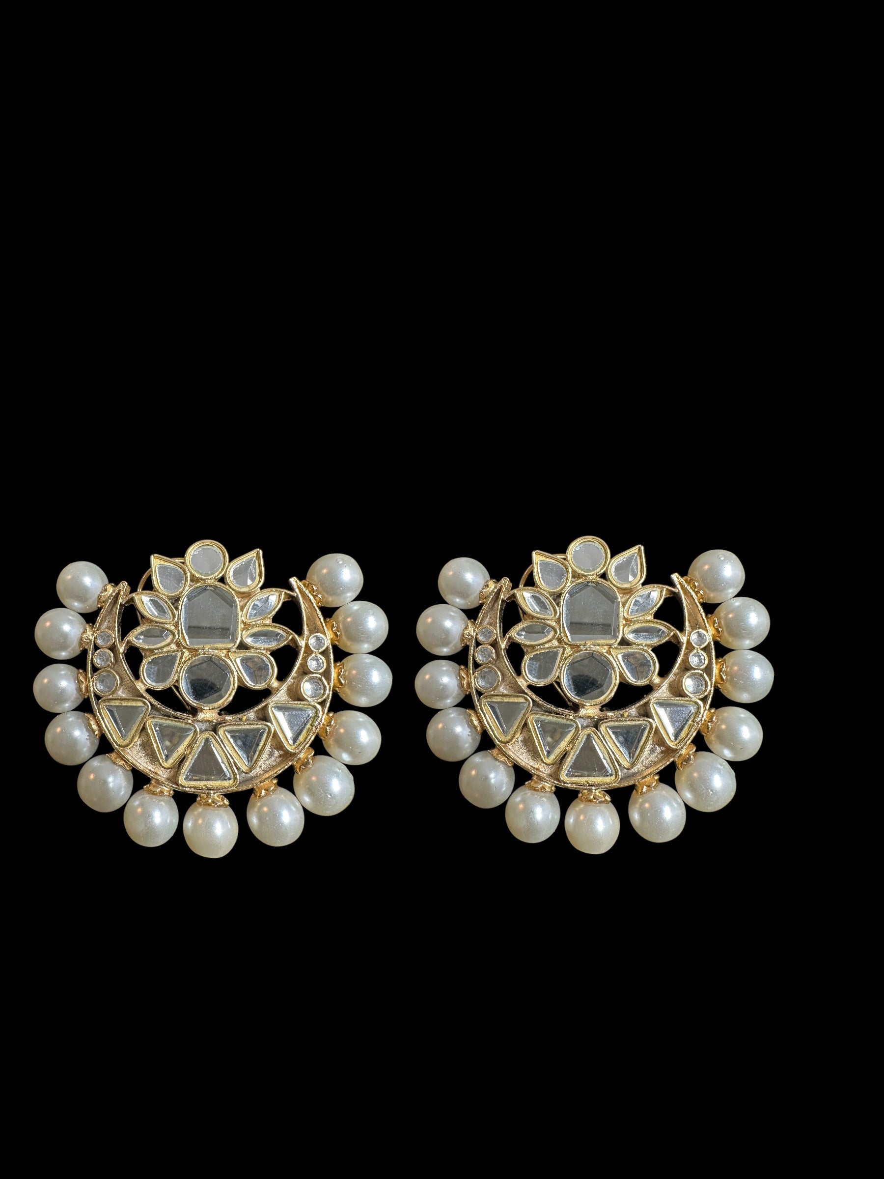 DT1 Niswa Gold-Plated Kundan Tops Handcrafted Pearl Stud Earrings ( READY TO SHIP  )