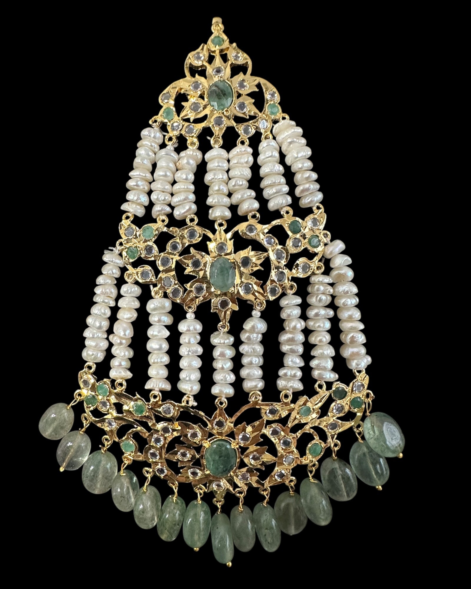 BR498 Insia bridal jadavi lacha satlada set in emeralds , ( READY TO SHIP )