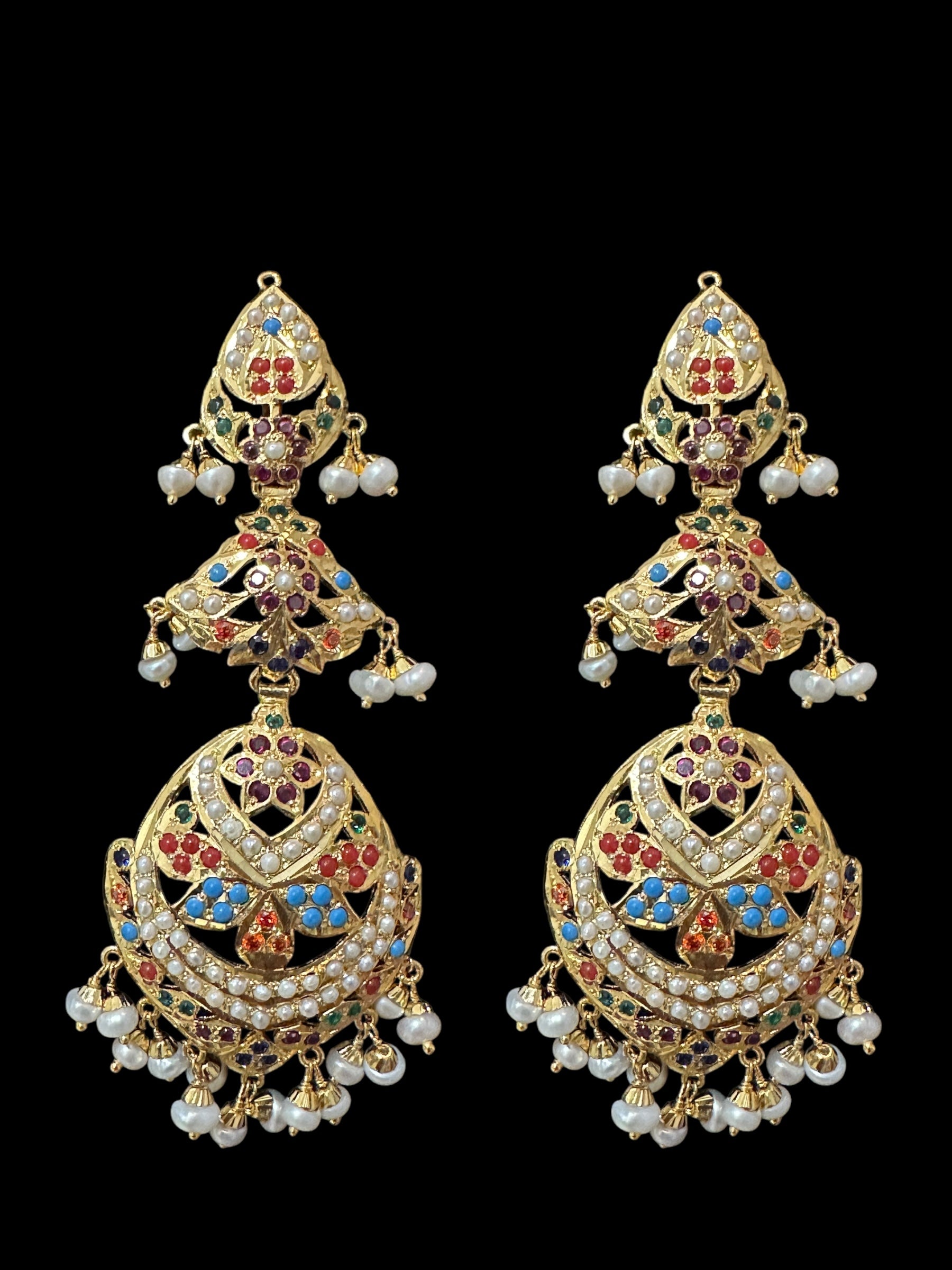 Navratan / Multicolored Jadau Necklace Set in Gold Plated Silver ( SHIPS IN 5 WEEKS  )
