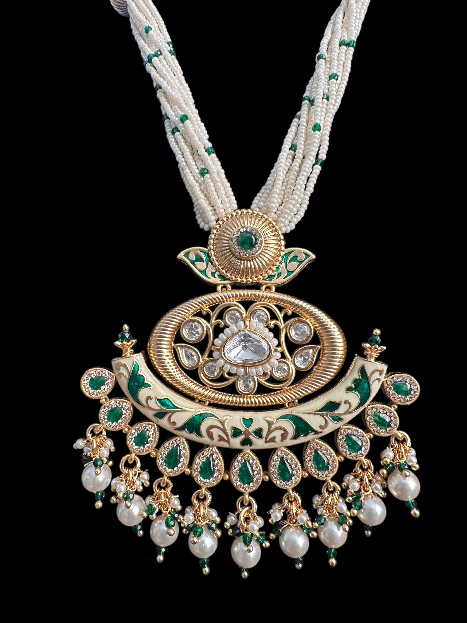 DLN84 Polki and meenakari set - Green ( READY TO SHIP )