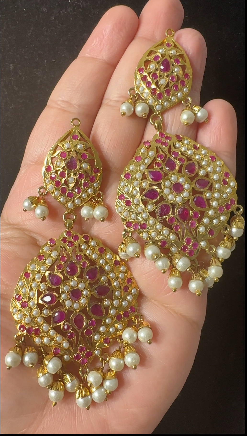 DER792 Megha jadau earrings in ruby pearl ( READY TO SHIP )