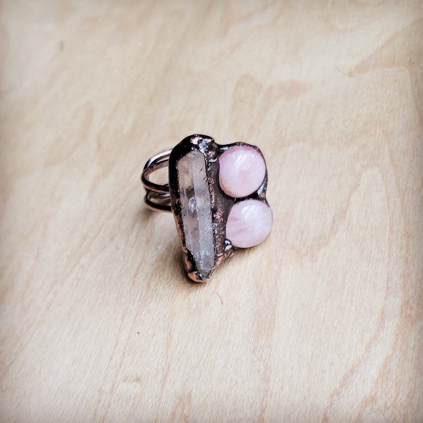 Genuine Rose Quartz Ring in a Copper Setting 012ff
