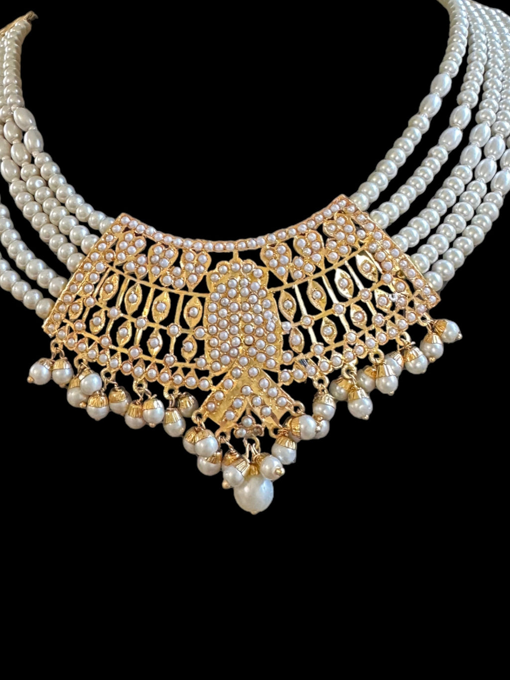 DNS65 Khudra punjabi Jadau necklace set in pearls ( SHIPS IN 4 WEEKS  )