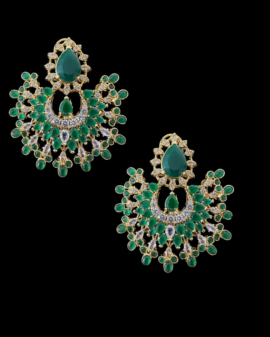 DER803 Subhana Cz earrings - Green ( READY TO SHIP )