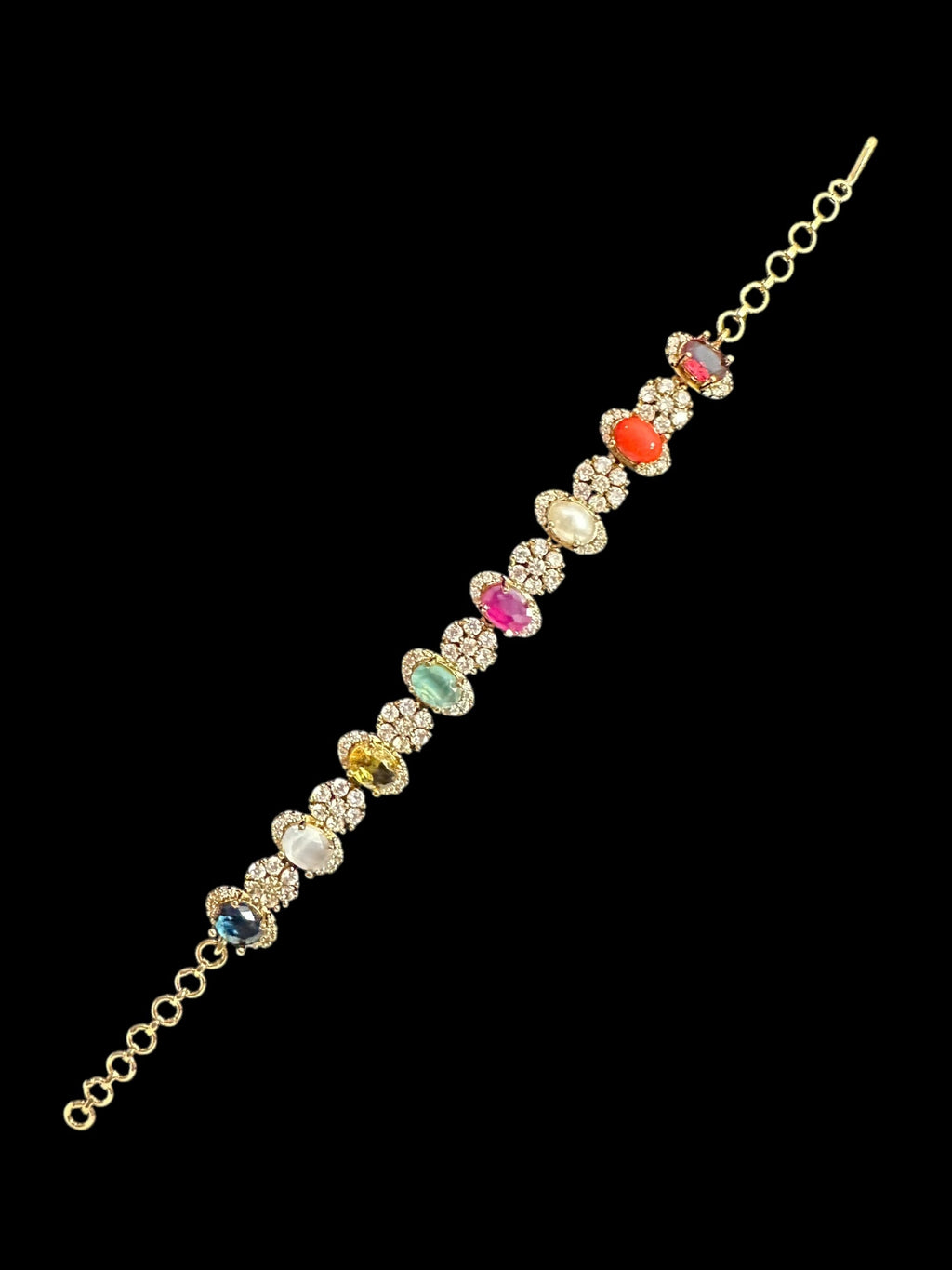 Multicolor gold plated bracelet - Navratan ( READY TO SHIP )